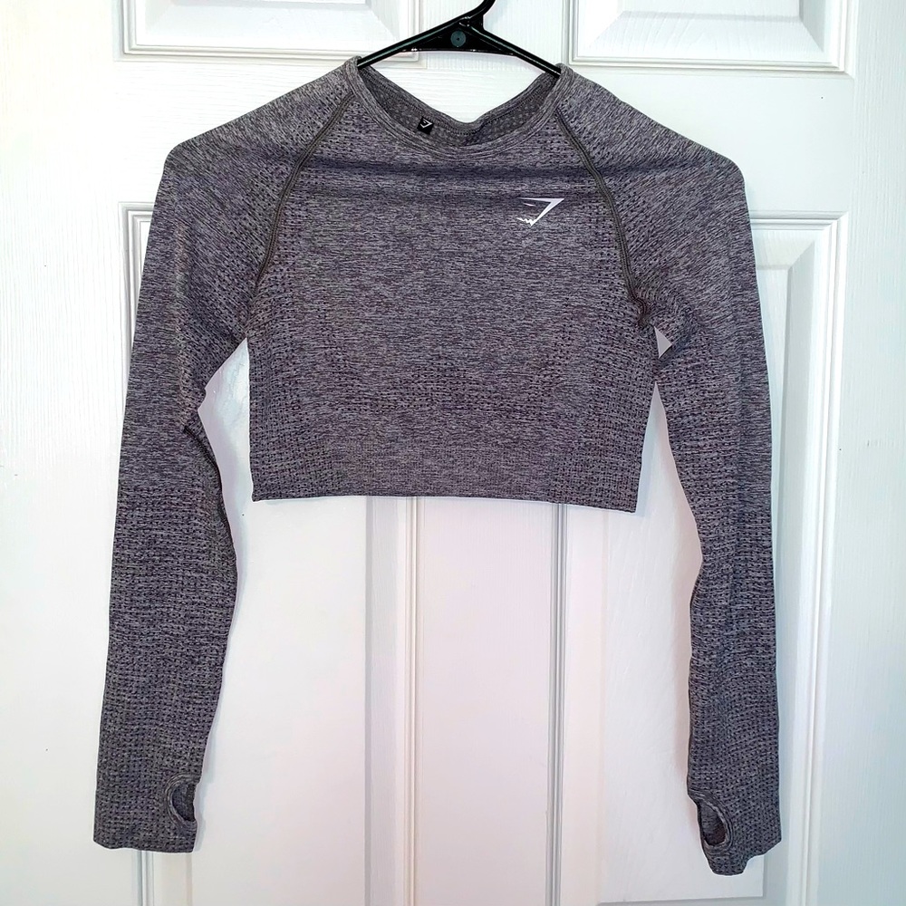 Gymshark Grey Long Sleeve Crop Top - Small